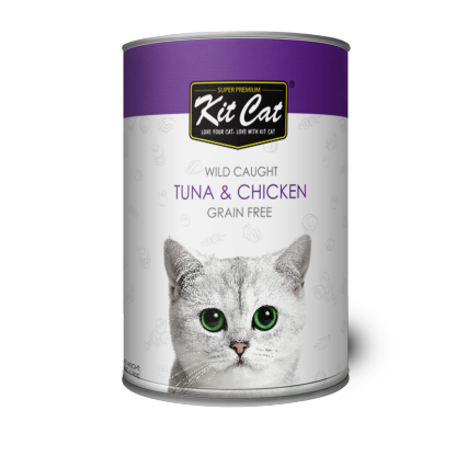 [1 Carton] Kit Cat Wild Caught Tuna & Chicken Grain Free Canned Cat Food 400g x 24 Cans