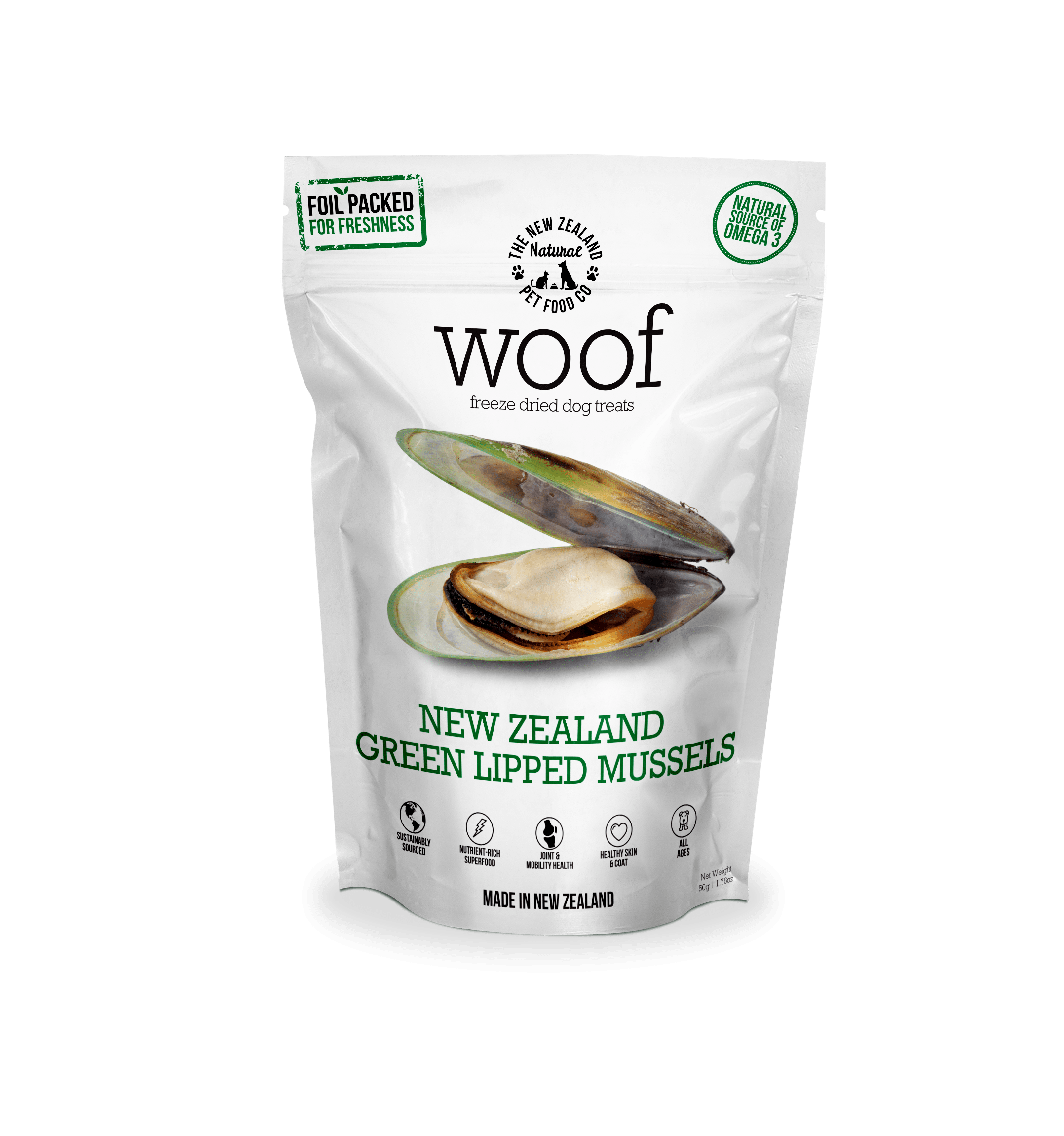 Woof Freeze Dried Dog Treats - New Zealand Green Lipped Mussels