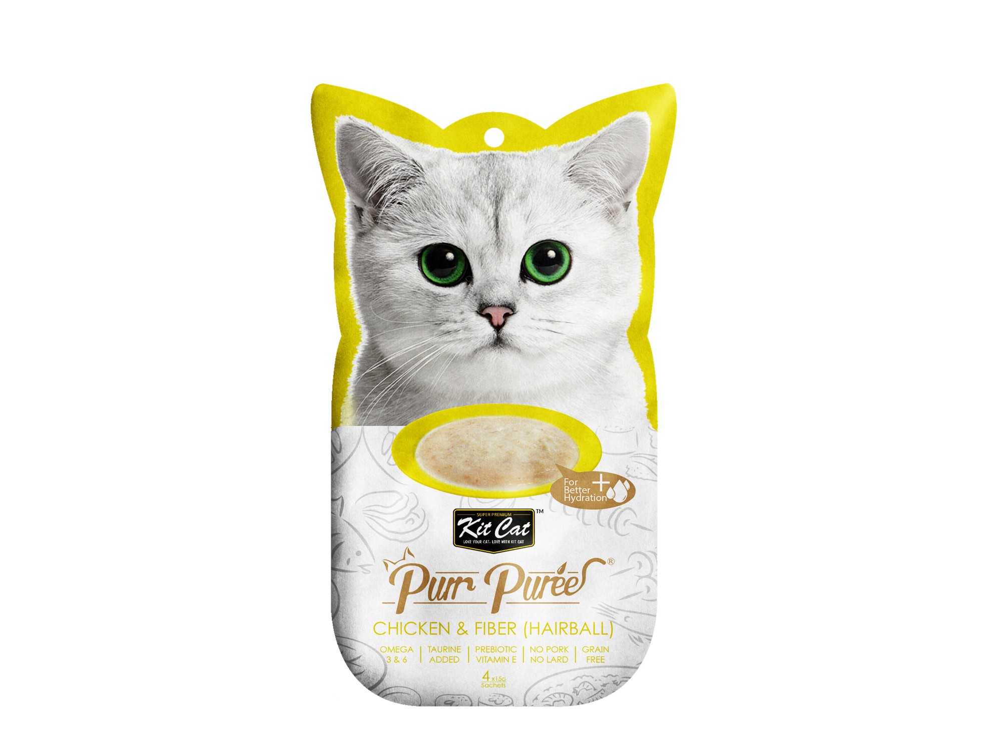 Kit Cat Purr Puree Cat Treat - Chicken & Fiber (Hairball)