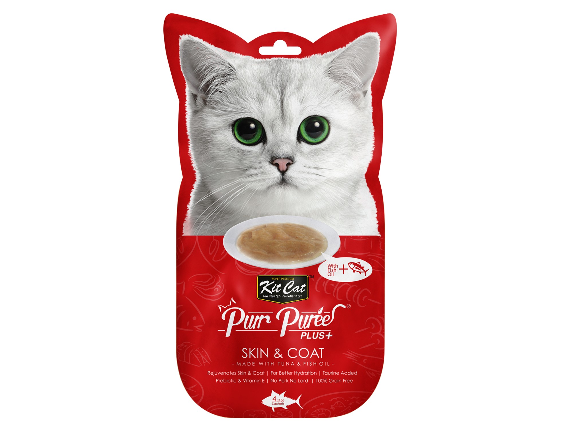 Kit Cat Purr Puree Plus  Cat Treat - Skin & Coat (Tuna & Fish Oil)