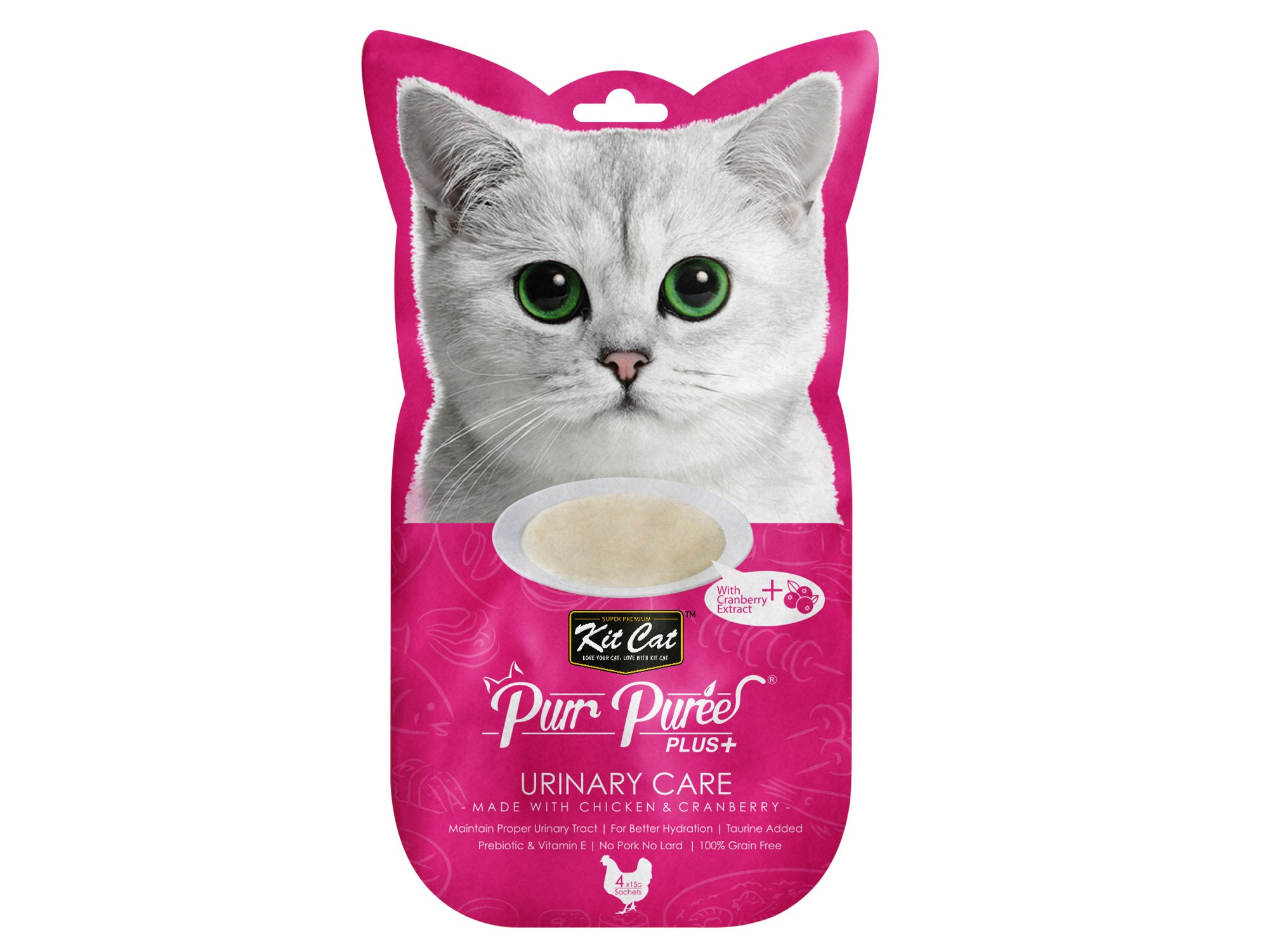 Kit Cat Purr Puree Plus  Cat Treat - Urinary Care (Chicken & Cranberry)