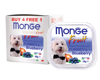 Monge Fruit Pate with Chunkies Tray Dog Wet Food - Turkey & Blueberry - Image 2