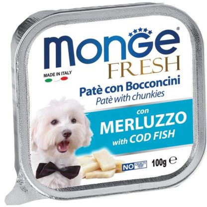 Monge Fresh Pate with Chunkies Tray Dog Wet Food  - Fresh Cod Fish
