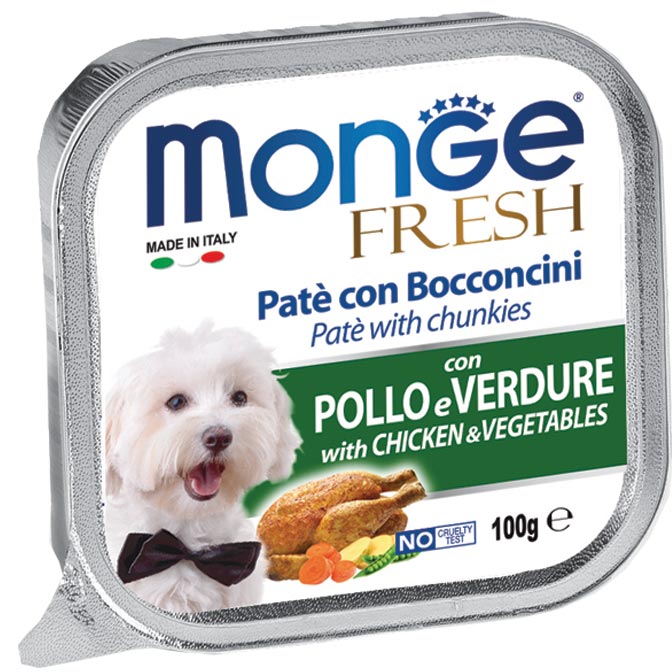 Monge Fresh Pate with Chunkies Tray Dog Wet Food -  Fresh Chicken & Vegetables