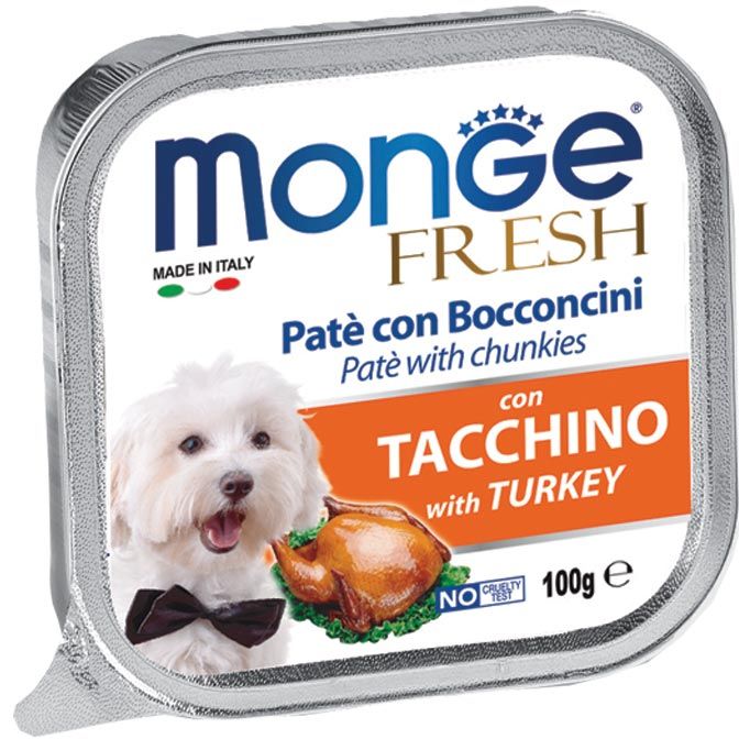 Monge Fresh Pate with Chunkies Tray Dog Wet Food - Fresh Turkey