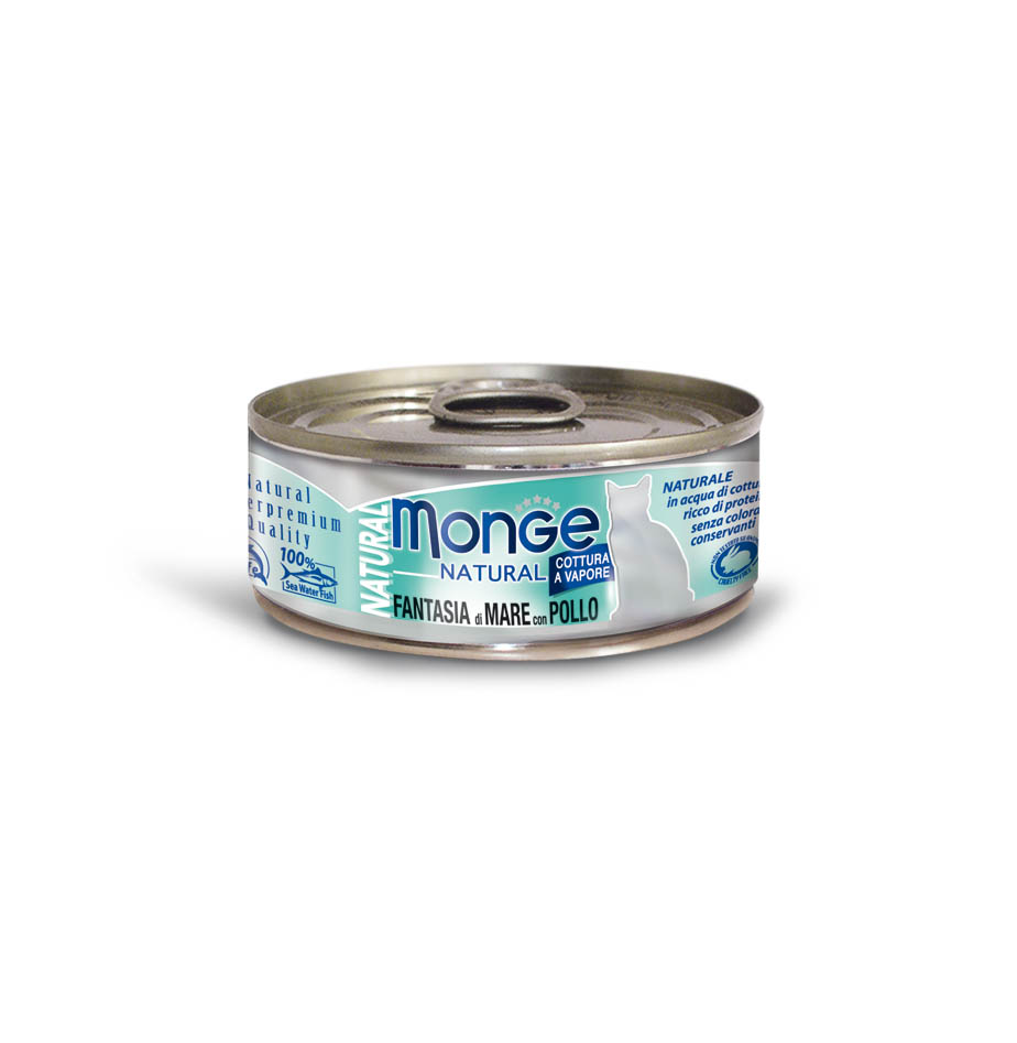 Monge Natural Cat Wet Food - Seafood Mixed with Chicken 80g x24 cans
