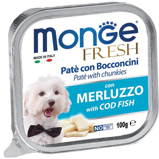 Monge Fresh Pate with Chunkies Tray Dog Wet Food  - Fresh Cod Fish