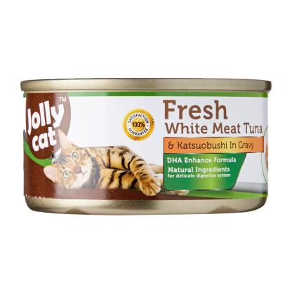 [24 Cans] Jolly Cat Canned Food 80g x 24 Cans - Fresh White Meat Tuna And Katsuobushi In Gravy