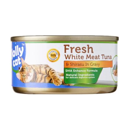 [24 Cans] Jolly Cat Canned Food 80g x 24 Cans - Fresh White Meat Tuna And Shirasu In Gravy
