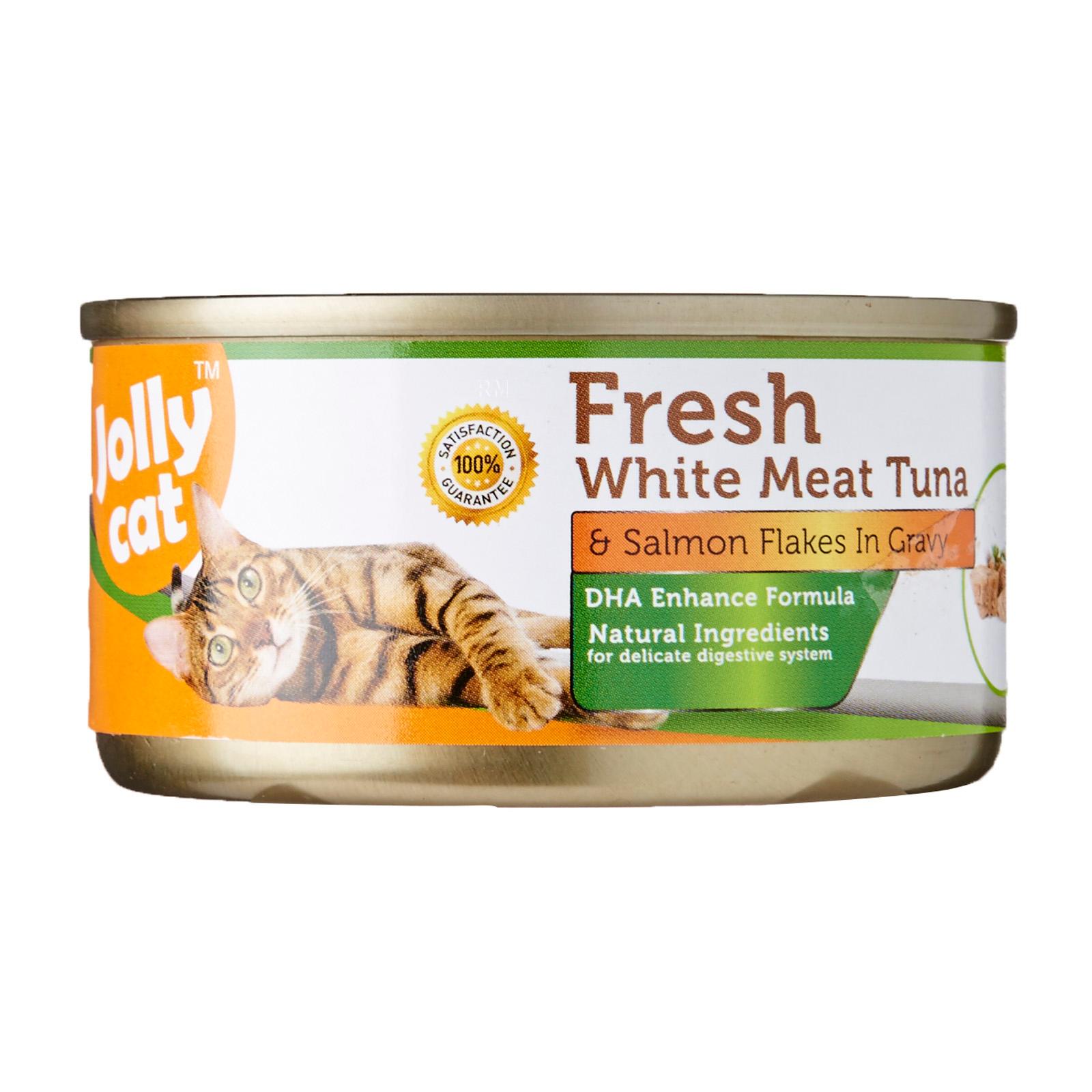 [24 Cans] Jolly Cat Canned Food 80g x 24 Cans - Fresh White Meat Tuna & Salmon Flakes In Gravy