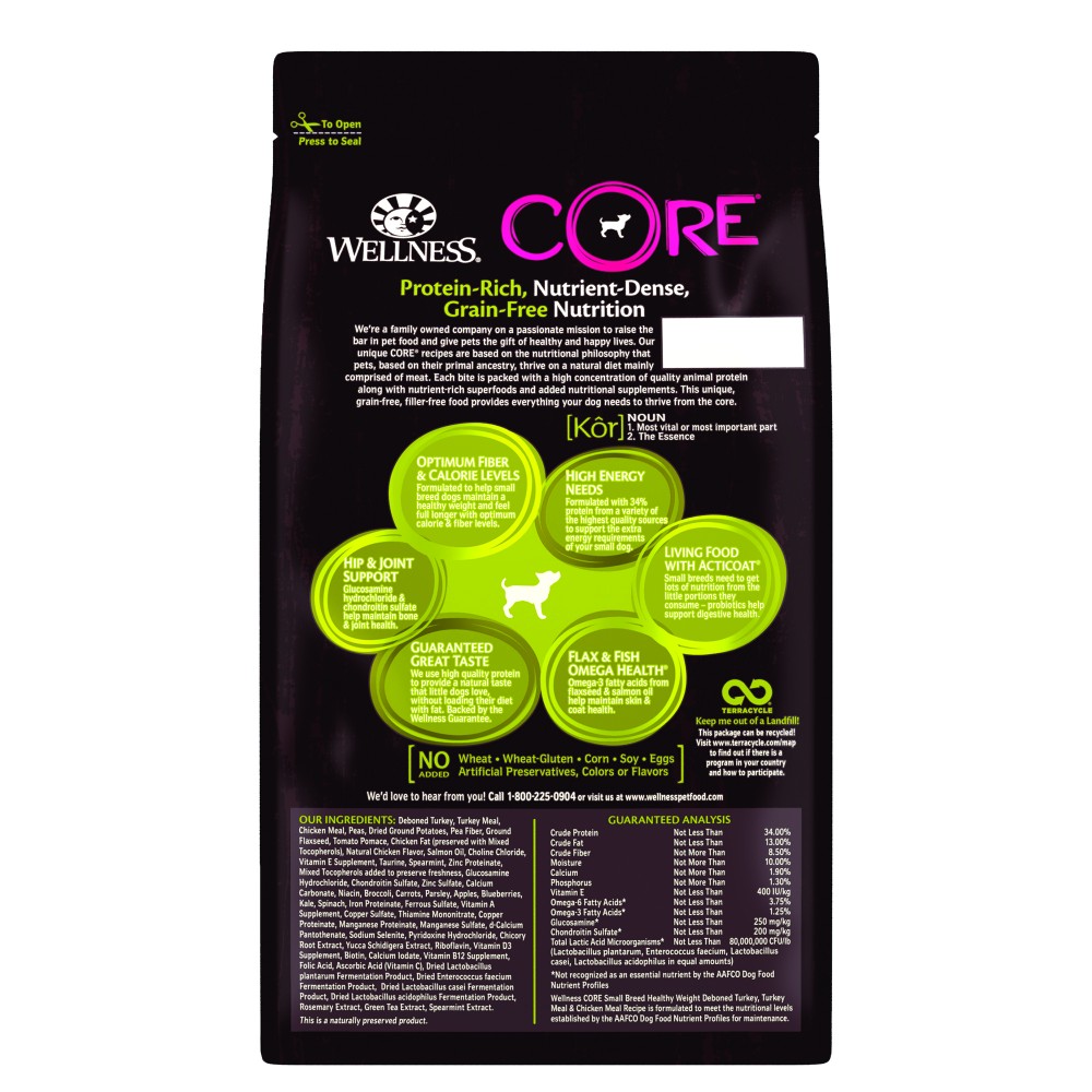 Wellness CORE Grain Free Dry Dog Food - Small Breed Healthy Weight (2 sizes) - Image 2