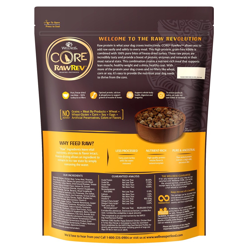 Wellness CORE RawRev Dry Dog Food - Puppy Original + 100% Raw Turkey (2 sizes) - Image 2