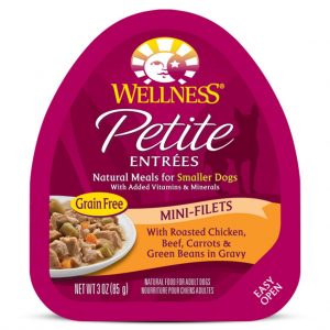 Wellness Petite Entrees Wet Dog Food – Mini-Filets Roasted Chicken, Beef, Carrots & Green Beans in Gravy (Small Dogs) 85g
