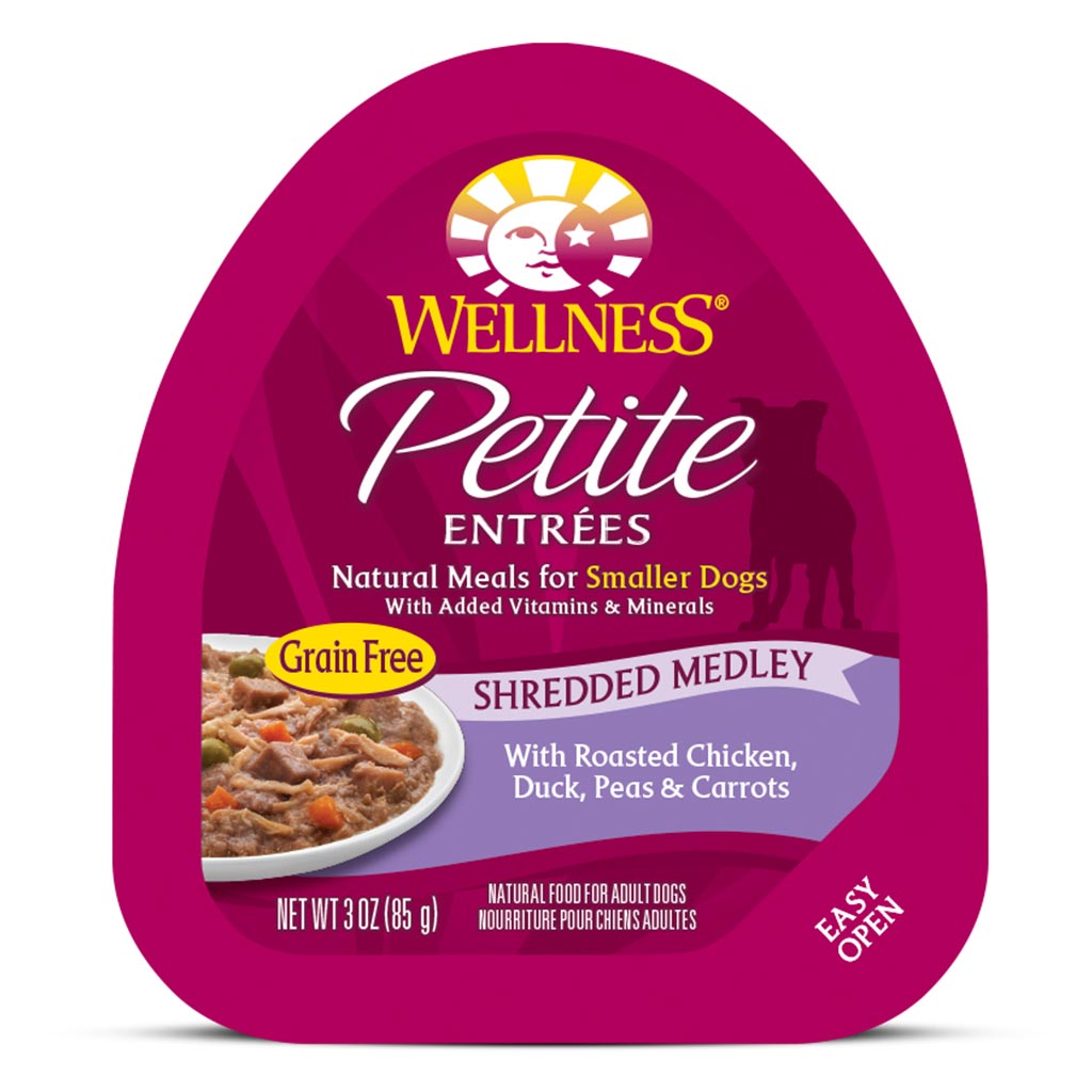 Wellness Petite Entrees Wet Dog Food - Shredded Medley Roasted Chicken, Duck, Peas & Carrot (Small Dogs) 85g