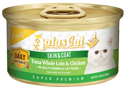 Aatas Cat Finest Daily Defence Skin & Coat Tuna Whole Loin & Chicken in Jelly Formula 80g - 1 Carton