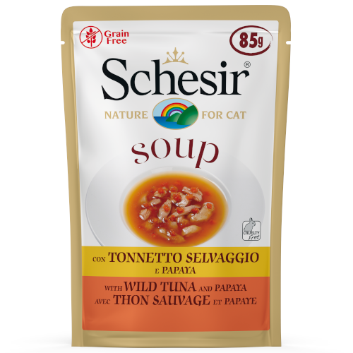 Schesir Soup With Wild Tuna & Papaya Grain-Free Pouch In Soup Cat Food (85G)