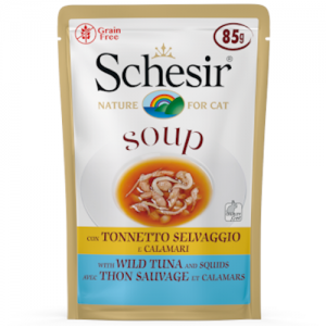 Schesir Soup With Wild Tuna & Squid Grain-Free Pouch In Soup Cat Food (85G)