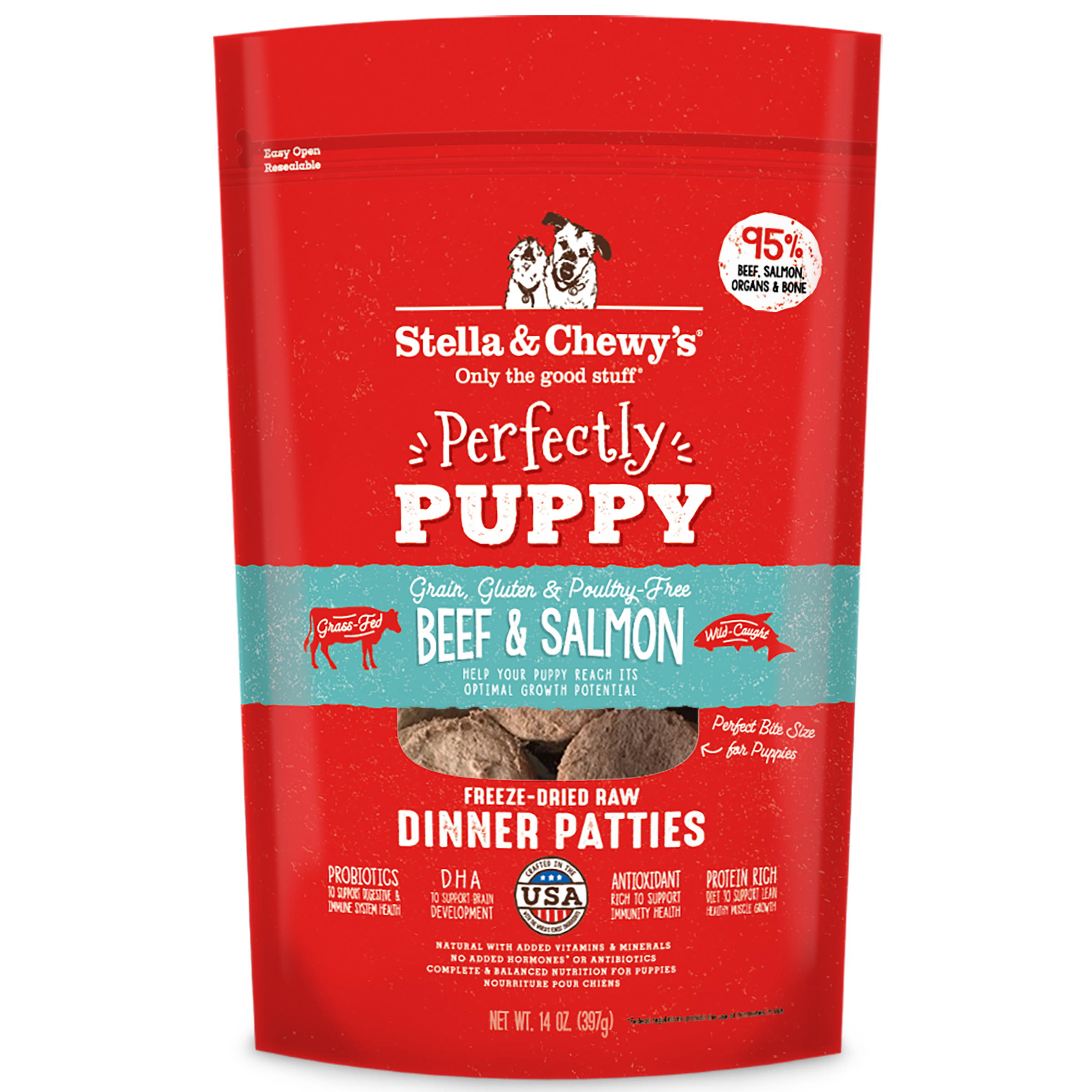 Stella & Chewy's Perfectly Puppy Beef & Salmon Dinner Patties Freeze-Dried Raw Dog Food 14oz