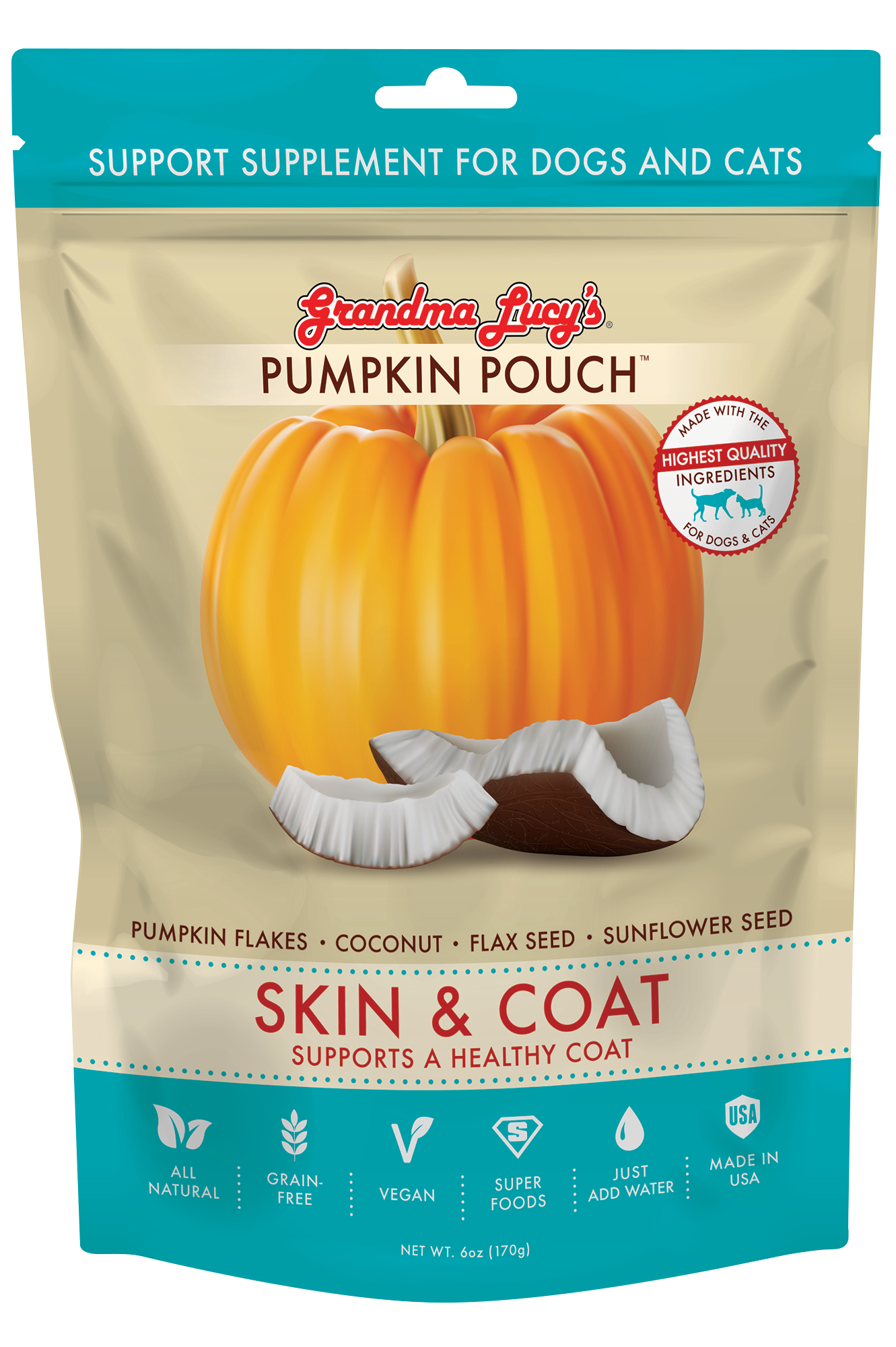Grandma Lucy’s Pumpkin Pouch Skin & Coat Supplement For Cats & Dogs 6oz