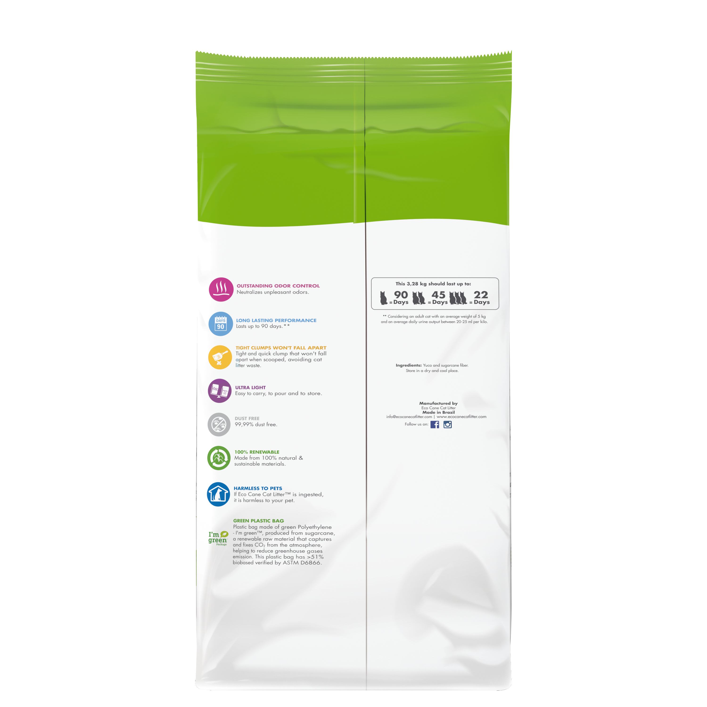 [Bundle Of 2] Eco Cane Natural Clumping Cat Litter 3.28kg - aPetMart