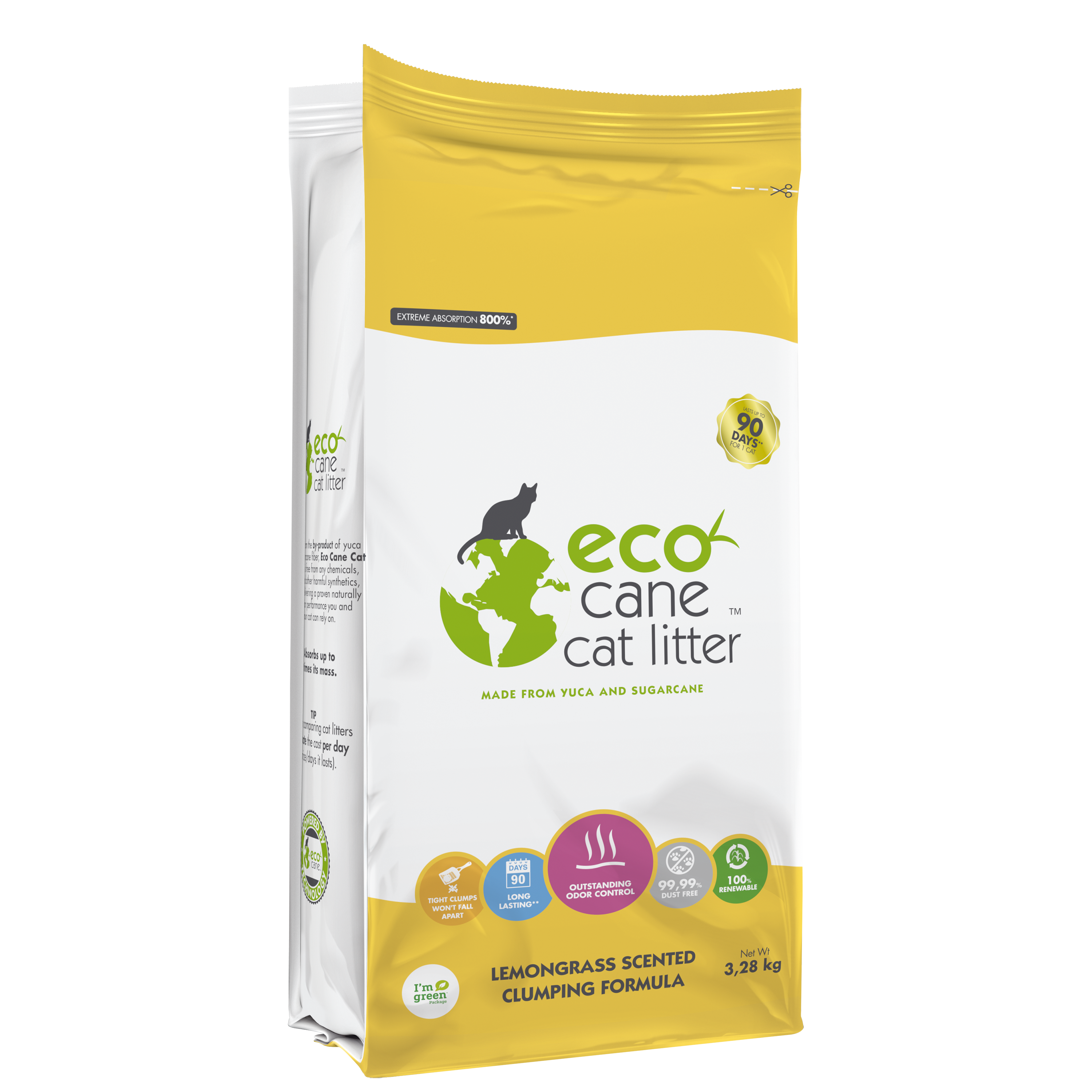 [Bundle Of 2] Eco Cane Lemongrass Clumping Cat Litter 3.28kg - Image 2