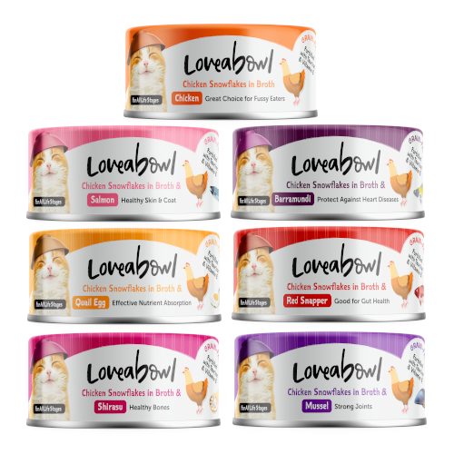 Loveabowl Chicken Snowflakes in Broth Wet Cat Food 70g x 24 Cans (7 Flavors)