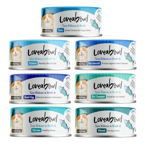 Loveabowl Tuna Ribbons in Broth Wet Cat Food 70g x 24 Cans (7 Flavors)
