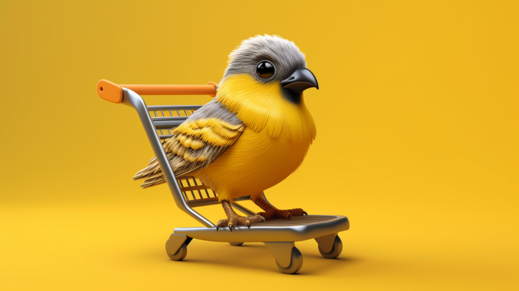yellow and gray bird perched on a trolley