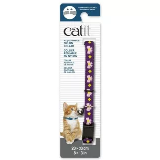 Catit Adjustable Breakaway Nylon Collar Purple with Pink Bows 20-33cm (55184)
