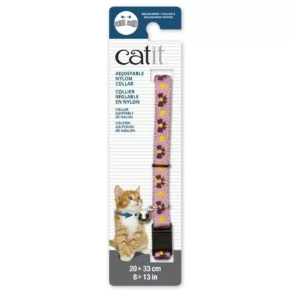 Catit Adjustable Breakaway Nylon Collar Pink with Purple Bows 20-33cm (55185)