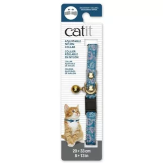 Catit Adjustable Breakaway Nylon Collar with Rivets Blue and Pink Hearts 20-33cm (55191)