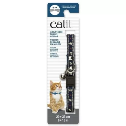 Catit Adjustable Breakaway Nylon Collar with Rivets Blue Nautical 20-33cm (55197)