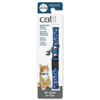 Catit Adjustable Breakaway Nylon Collar Rivets Blue with Flowers 20-33cm (55198)