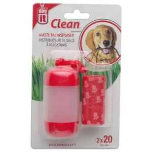 Dogit Waste Bag Dispenser – 2 Rolls/20 Bags – Red (90421)