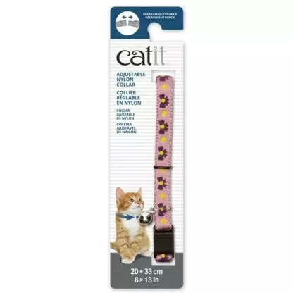 Catit Adjustable Breakaway Nylon Collar Pink with Purple Bows 20-33cm (55185)