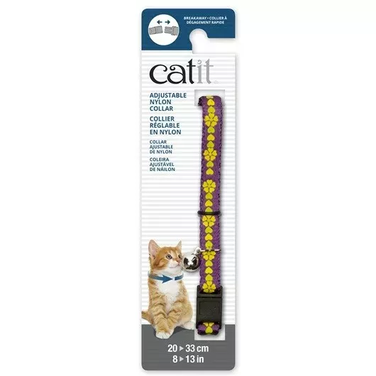 Catit Adjustable Breakaway Nylon Collar Purple with Flowers 20-33cm (55188)
