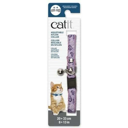Catit Adjustable Breakaway Nylon Collar with Rivets Pink with Purple Hearts 20-33cm (55190)
