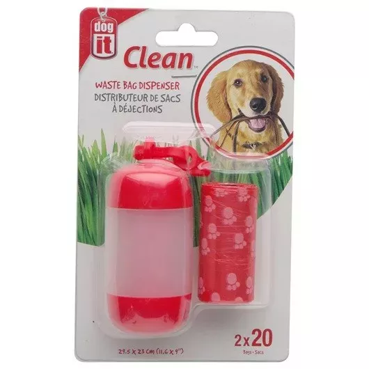 Dogit Waste Bag Dispenser - 2 Rolls/20 Bags - Red (90421)