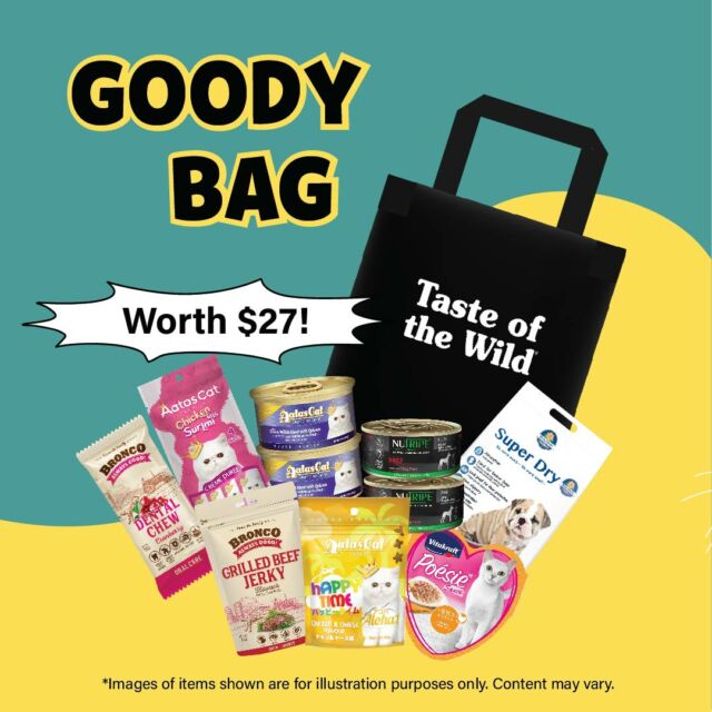 GOODY BAG! 🎉
Be one of our first 35 customers every month to receive a goody bag exclusively from aPetMart! For orders above $135 on brands Vitakraft, NuTripe, Taste of the Wild, Aatas Cat, and Diamond Naturals.
Happy Shopping! 🐶🐱🐹
#cat #dog #doglife🐾 #catlife🐾  #singaporepets #singaporepetshop #apetmart #apmfriends