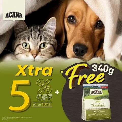 Exclusive promo for ACANA & Orijen on aPetMart.com! 5% off. Free 340g for 4.5/5.4kg cat dry food purchased while stocks last. 🐱🐶